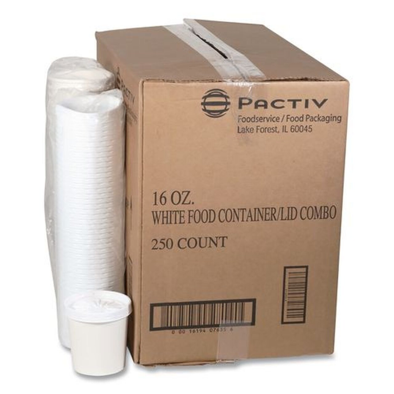 Pactiv Corp. 3.75 in. Diameter x 3.88 in. h 16 oz Paper Round Food Container and Lid Combo - White (250/Carton)